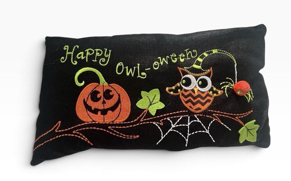 Decorative Pillow Happy-Owl-Oween Pumpkin Owl Spooky Black 15” x 9” Halloween
